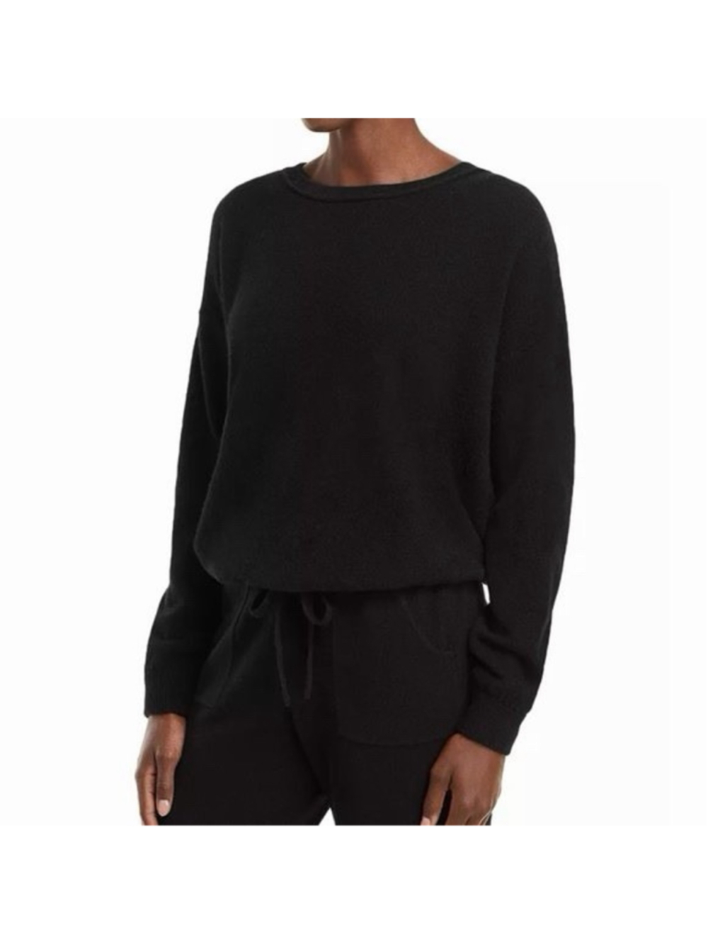 C by Bloomingdales 2 Ply Cashmere Black Crewneck Pullover Sweater Waist Tie M